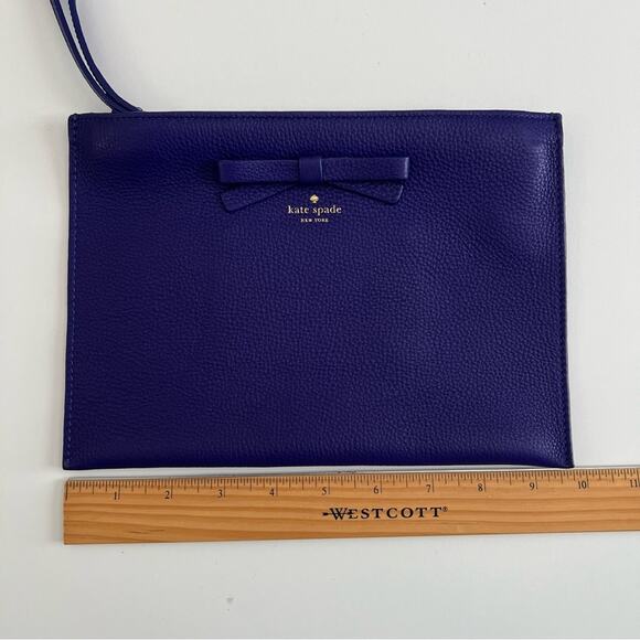 Kate Spade On Purpose pebbled leather zip bow wristlet Rwanda purple blue - Picture 9 of 10